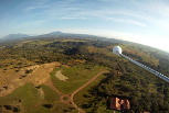 Aerial view of the Invenio University in Guanacaste Costa Rica. The fish-eye lens curves the horizon but has a wide angle that captures the beauty of  the landscape.