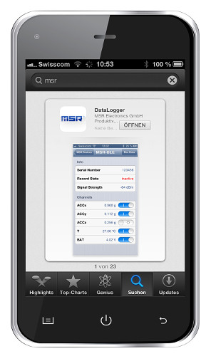 Die DataLogger-App verbindet den Datenlogger via Bluetooth Low Energy mit dem Smartphone