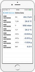 Example of measured data displayed on a smartphone. The mobile device retrieved these values from the logger by means of Bluetooth Low Energy.