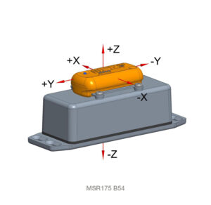 Shock data logger MSR175 in housing B54, axis labelling